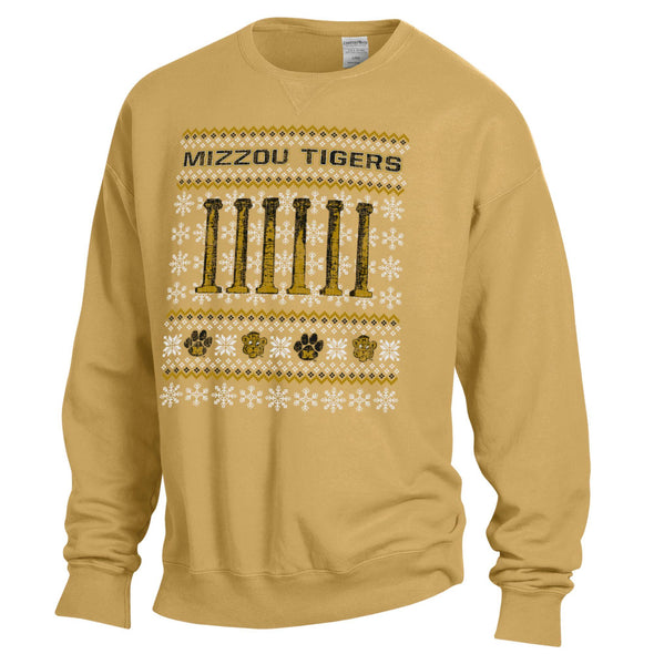 Mizzou Tigers GEAR for Sports Snowflakes, Columns, Tiger Paw Holiday Gold Sweatshirt
