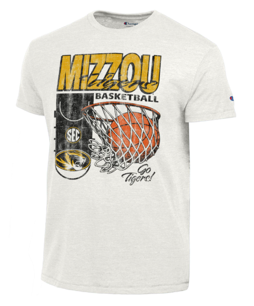 Mizzou Tigers Champion® Oval Tiger Head SEC Basketball Hoop Swoosh Off White T-Shirt