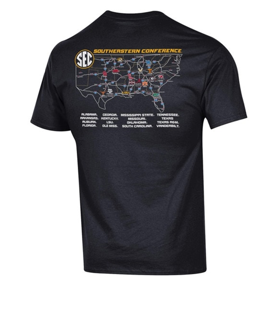 Mizzou Tigers Champion® SEC All Teams Road Map Black T-Shirt