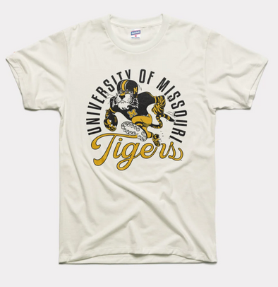 Mizzou Tigers Charlie Hustle University of Missouri Vault Football Running Tiger White T-Shirt