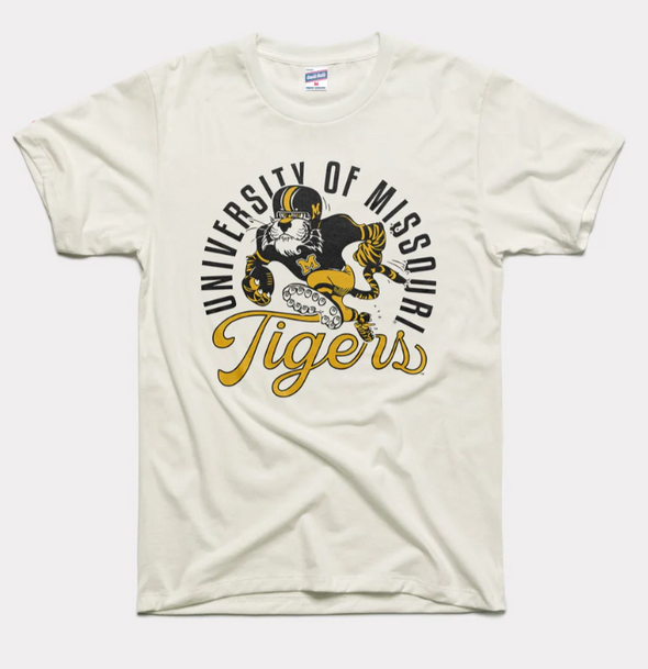 Mizzou Tigers Charlie Hustle University of Missouri Vault Football Running Tiger White T-Shirt