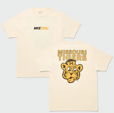 Mizzou Tigers Sandlot Goods MIZ ZOU Front Vault Beanie Tiger Back Cream T-Shirt
