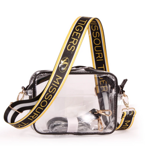 Mizzou Tigers Clear Purse with Missouri Tigers Oval Tiger Head Logo Strap