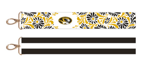Mizzou Tigers Oval Tiger Head Reversible Floral Black and Gold Purse Strap