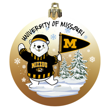 Mizzou Tigers University of Missouri Shatter Proof Polar Bear with Flags and Snowflakes Ornament