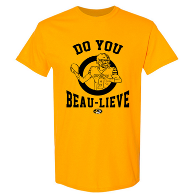 Mizzou Tigers NIL Beau Pribula Do You Beau-Lieve Gold T-Shirt