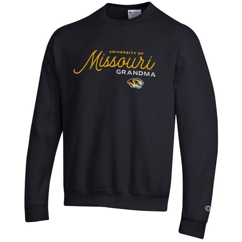 Mizzou Tigers Champion® University of Missouri Script Grandma Tiger Head Black Crew Sweatshirt