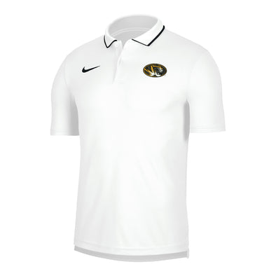 Mizzou Tigers Nike® 2023 Dri-Fit Sideline Coaches Oval Tiger Head White Polo
