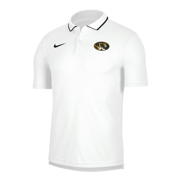 Mizzou Tigers Nike® 2023 Dri-Fit Sideline Coaches Oval Tiger Head White Polo