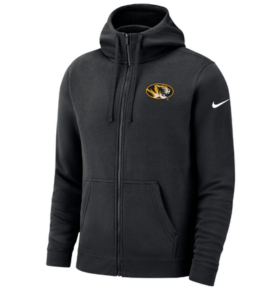Mizzou Tigers Nike® 2023 Sideline Club Fleece Sideline Full Zip Black Hoodie