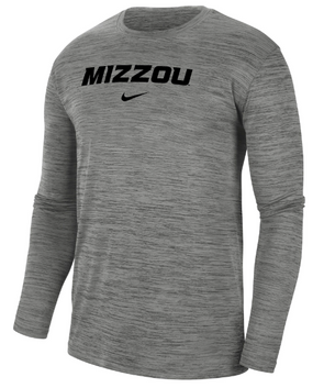 Mizzou Tigers Nike® 2023 Dri-Fit Velocity Team Issue Mizzou Grey Long Sleeve T-Shirt