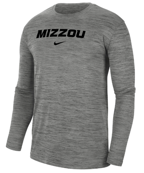 Mizzou Tigers Nike 2023 Dri Fit Velocity Team Issue Mizzou Grey Long Sleeve T Shirt