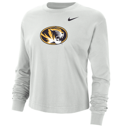 Mizzou Tigers Nike® 2023 Women's Cotton Boxy Oval Tiger Head Grey Long Sleeve
