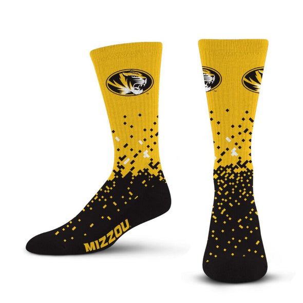 Mizzou Tigers Spray Zone Oval Tiger Head Black and Gold Socks