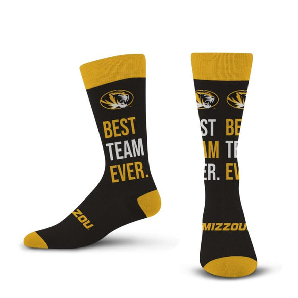 Mizzou Tigers Spray Zone Best Team Ever Oval Tiger Head Black and Gold Socks