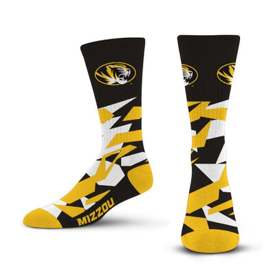 Mizzou Tigers Shattered Camo Tiger Head Black and Gold Socks