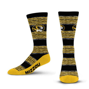 Mizzou Tiges Multi Strip Oval Tiger Head Black and Gold Socks