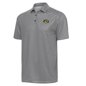 Mizzou Tigers Antigua Skills Striped Oval Tiger Head Black and White Polo
