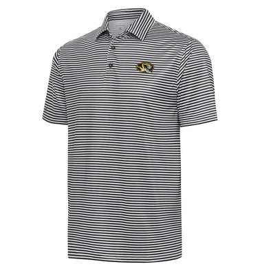 Mizzou Tigers Antigua Skills Striped Oval Tiger Head Black and White Polo