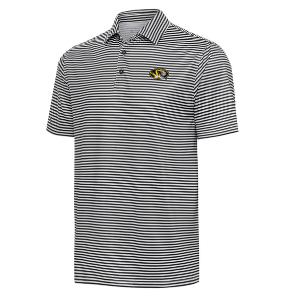 Mizzou Tigers Antigua Skills Striped Oval Tiger Head Black and White Polo