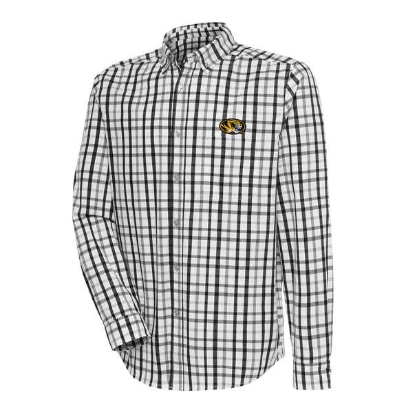 Mizzou Tigers Antigua Tending Plaid Oval Tiger Head Dress Shirt