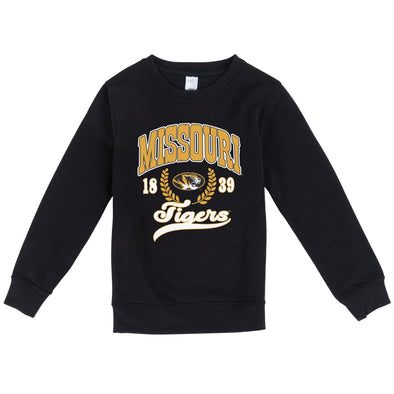 Mizzou Tigers Youth Missouri Tigers Arch Script Black Crew Sweatshirt