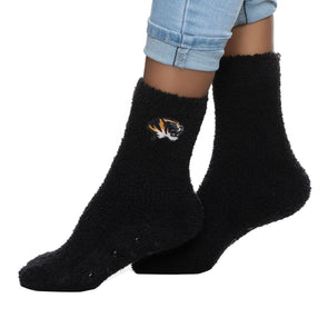 Mizzou Tigers Fuzzy Slipper Tiger Head Black Crew Socks