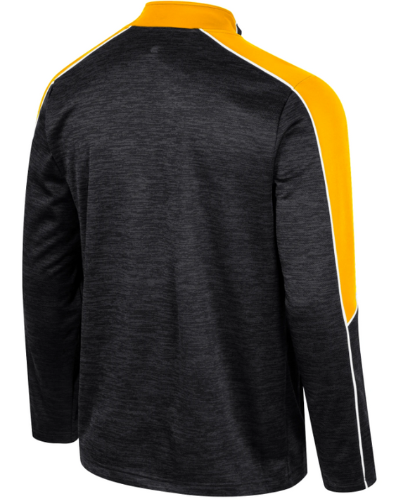 Mizzou Tigers Colosseum 1/2 Zip Kyle Marled Oval Tiger Head Black and Gold Long Sleeve