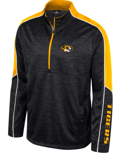 Mizzou Tigers Colosseum 1/2 Zip Kyle Marled Oval Tiger Head Black and Gold Long Sleeve