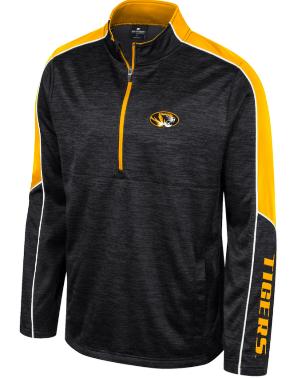 Mizzou Tigers Colosseum 1/2 Zip Kyle Marled Oval Tiger Head Black and Gold Long Sleeve