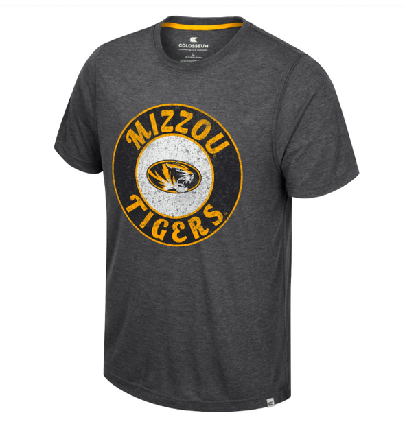 Mizzou Tigers Colosseum Oval Tiger Head Circle Distress Black T-Shirt