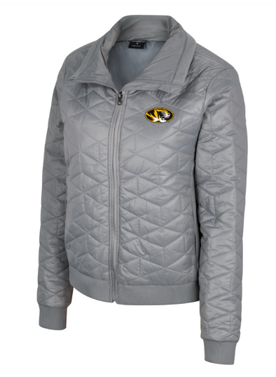 Mizzou Tigers Colosseum Women's Gracie Puffer Oval Tiger Head Grey Jacket