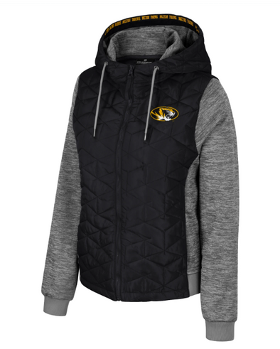 Mizzou Tigers Colosseum Women's Puffer Quilted Gracie Black and Grey Jacket