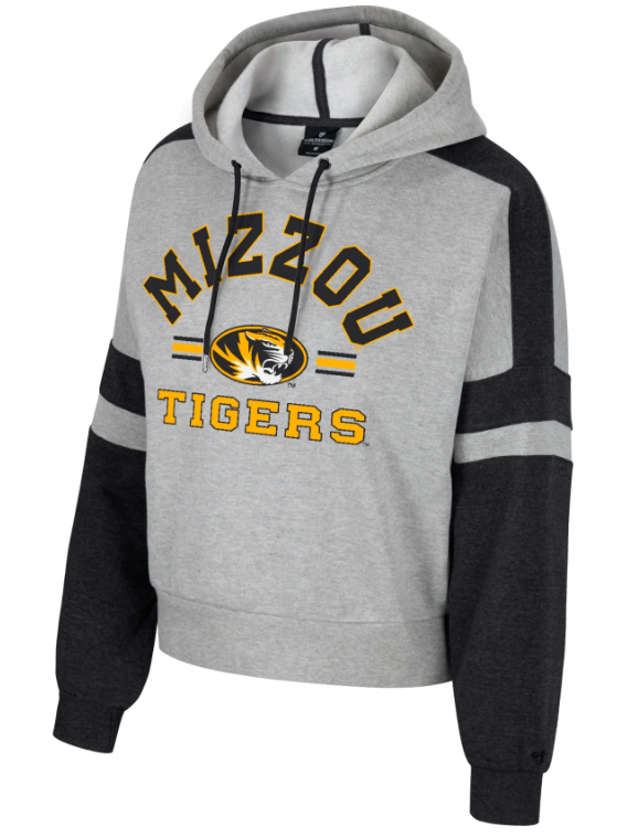 Mizzou Tigers Colosseum Ladies Oval Tiger Head Under Cover Black and Grey Hoodie