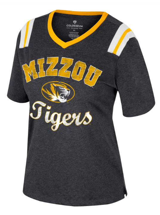 Mizzou Tigers Colosseum V-Neck Garden State Striped Women's Black T-Shirt