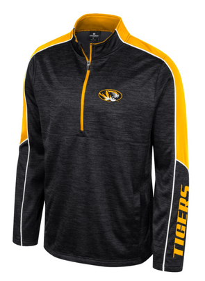 Mizzou Tigers Colosseum Youth 1/2 Zip Kyle Marled Oval Tiger Head Black and Gold Sweatshirt