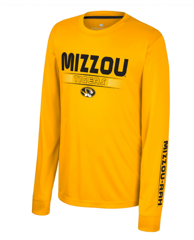 Mizzou Tigers Colosseum Youth Zach Oval Tiger Head Gold Long Sleeve T-Shirt