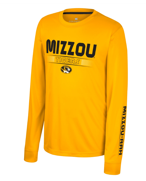 Mizzou Tigers Colosseum Youth Zach Oval Tiger Head Gold Long Sleeve T-Shirt