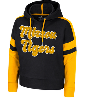 Mizzou Tigers Colosseum Youth Girls Band Manager Script Black and Gold Hoodie