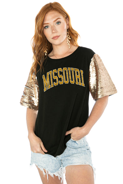 Missouri Tigers Gameday Couture Women's Sequin Sleeve Black Top
