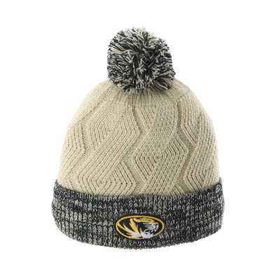 Mizzou Tigers Women's Cable Knit with Pom Black and Tan Beanie