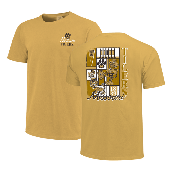 Mizzou Tigers Comfort Colors Vault Logo's Yearbook Gold T-Shirt
