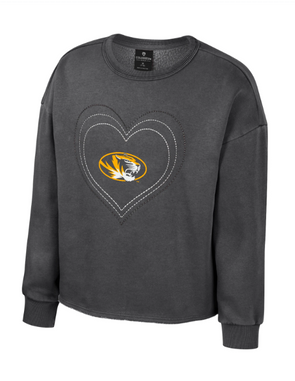 Mizzou Tigers Colosseum Youth Girls Audrey Washed Fleece Heart Black Sweatshirt