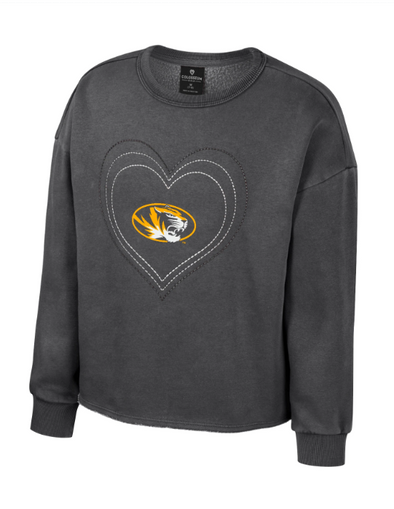 Mizzou Tigers Colosseum Youth Girls Audrey Washed Fleece Heart Black Sweatshirt