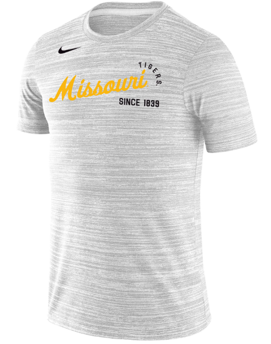 Mizzou Tigers Nike® 2023 Velocity Missouri Script Tigers White T-Shirt