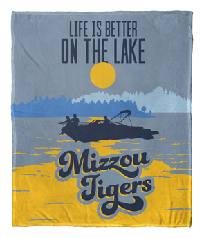 Mizzou Tigers Lake Life Boat Scene Blue Silk Touch Blanket Throw