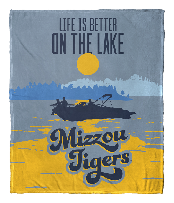 Mizzou Tigers Lake Life Boat Scene Blue Silk Touch Blanket Throw