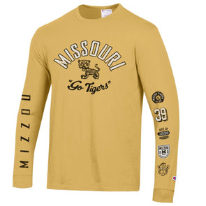 Mizzou Tigers Champion® Vintage Wash Tiger Vault Logos Gold Long Sleeve T-Shirt