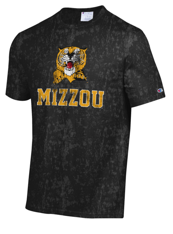 Mizzou Tigers Champion® Vintage Wash Vault Pouncing Tiger Black T-Shirt