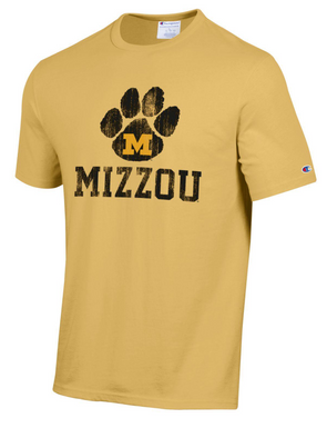 Mizzou Tigers Champion® Vintage Wash Paw Logo Gold T-Shirt